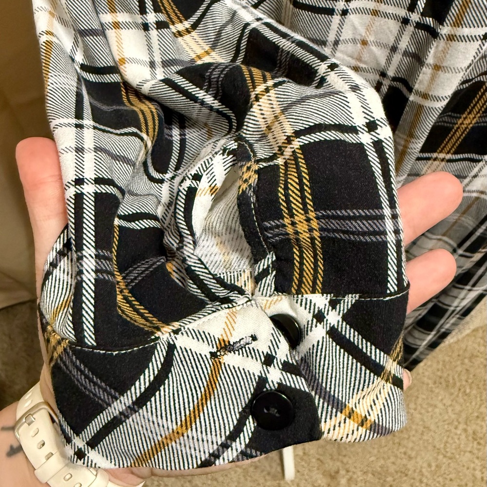 Torrid Plaid Maxi Shirt Dress Duster Long Sleeve Yellow Black White - Sz 2 - Picture 9 of 16